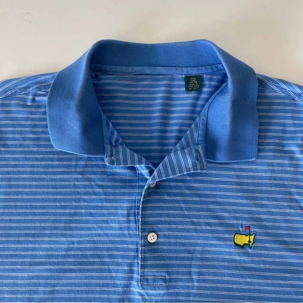 ⛳️ MASTERS Augusta National Golf Shop Polo Shirt Large Blue Striped Embroidered